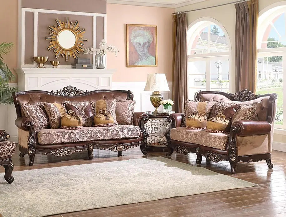 Phoenix Traditional Sofa and Loveseat in Cherry Wood Finish by Cosmos Furniture - ATL FURNITURE