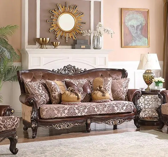 Phoenix Traditional Sofa and Loveseat in Cherry Wood Finish by Cosmos Furniture - ATL FURNITURE