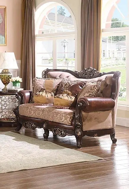 Phoenix Traditional Sofa and Loveseat in Cherry Wood Finish by Cosmos Furniture - ATL FURNITURE