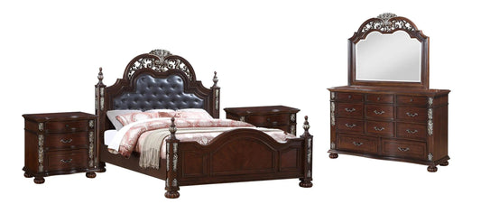 Rosanna 6Pc Traditional Bedroom Set in Cherry Finish by Cosmos Furniture - ATL FURNITURE