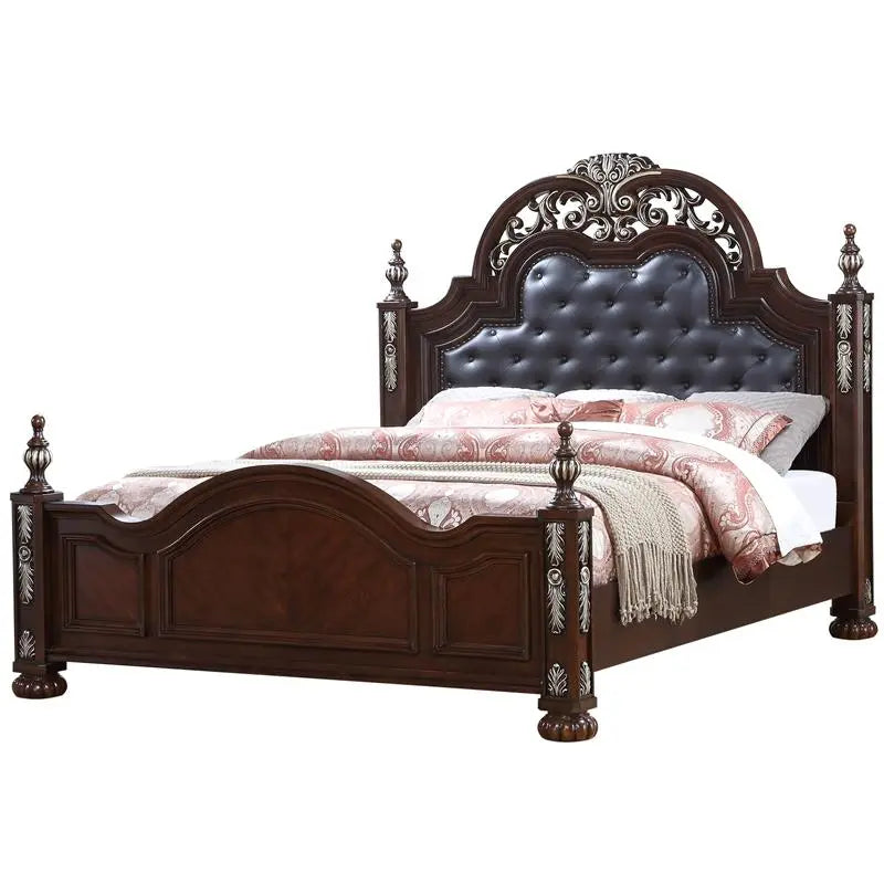 Rosanna 6Pc Traditional Bedroom Set in Cherry Finish by Cosmos Furniture - ATL FURNITURE