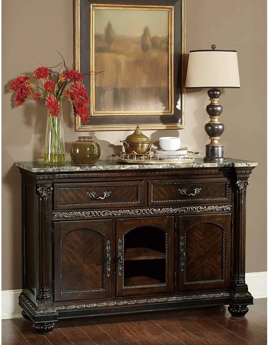 Russian Hill Server With Faux Marble Top In Brown By Homelegance - ATL FURNITURE