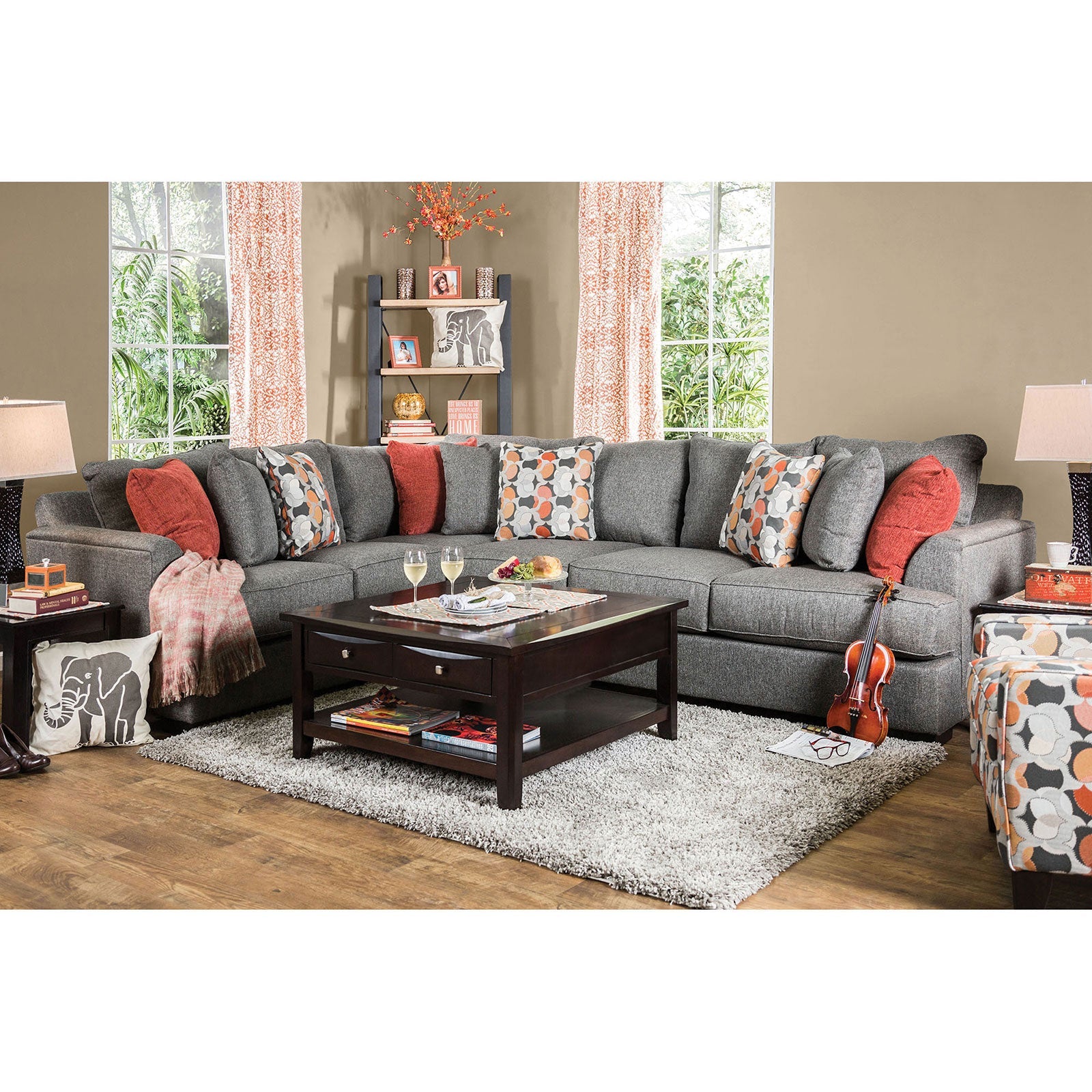 PENNINGTON Gray/Orange Sectional - ATL FURNITURE