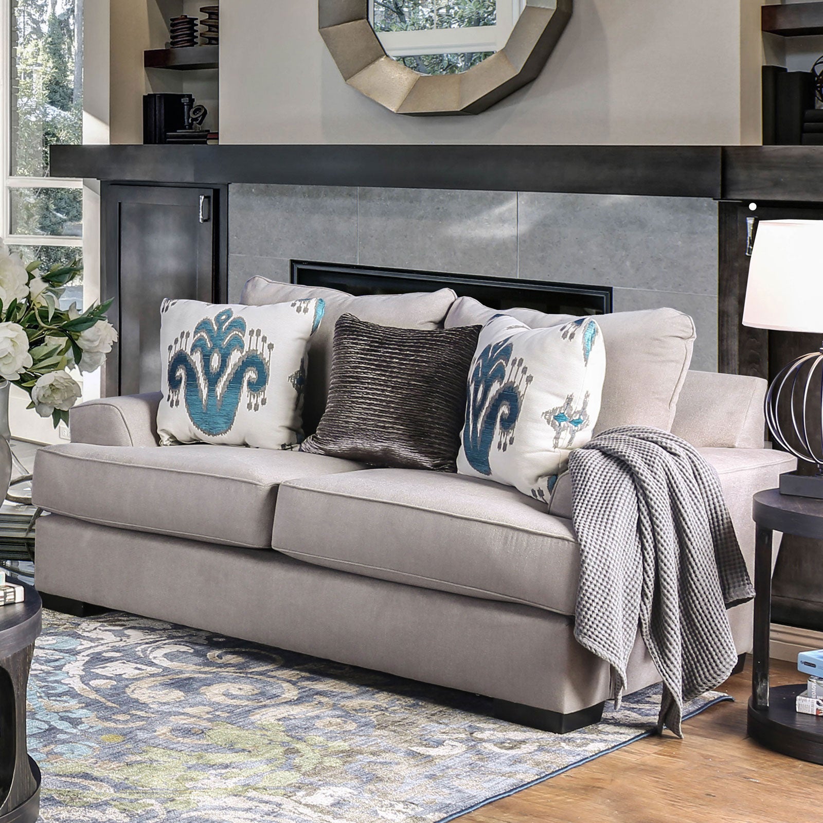 Renesmee Gray/Silver/Blue Love Seat - ATL FURNITURE