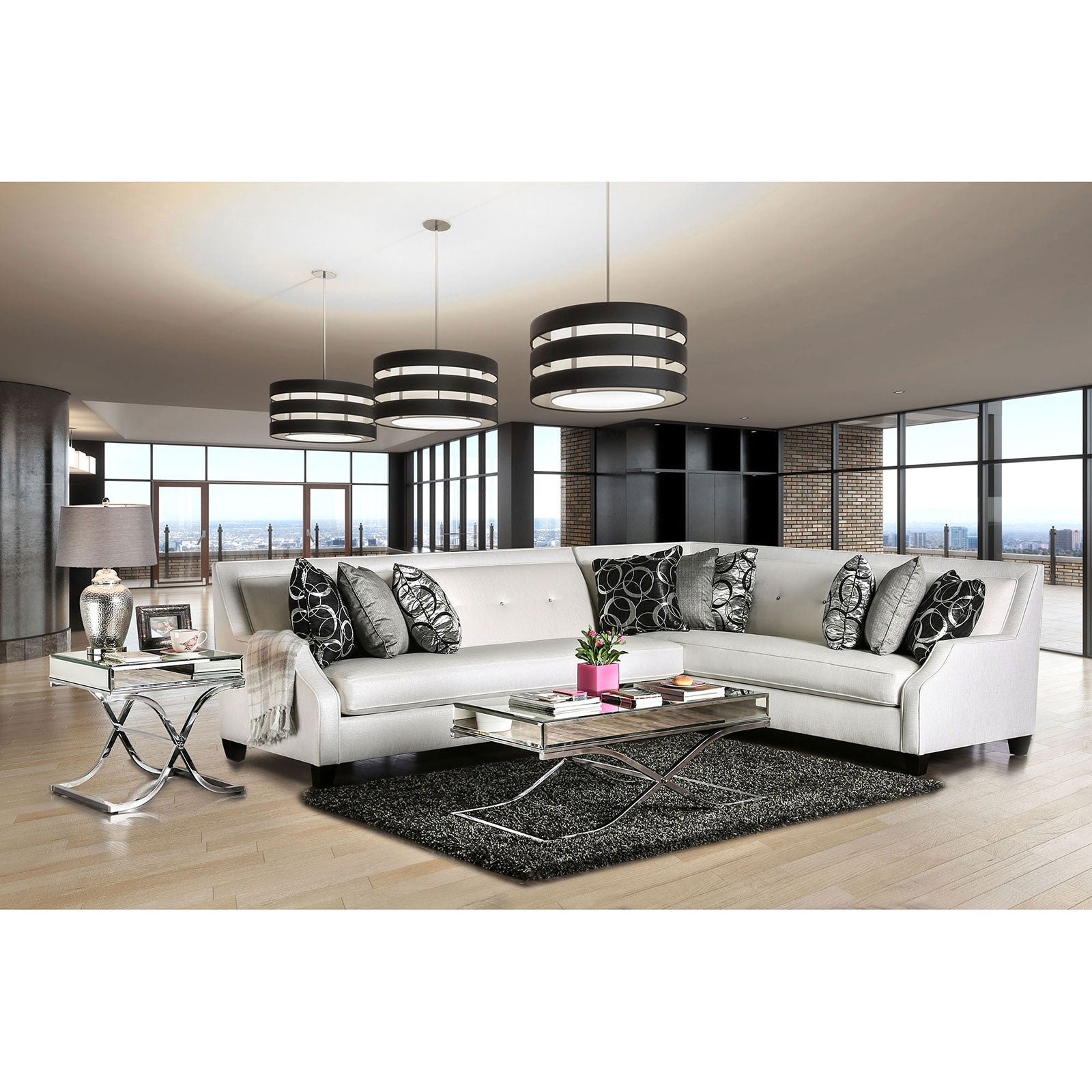 BETRIA /Black Off-White/Silver Sectional - ATL FURNITURE