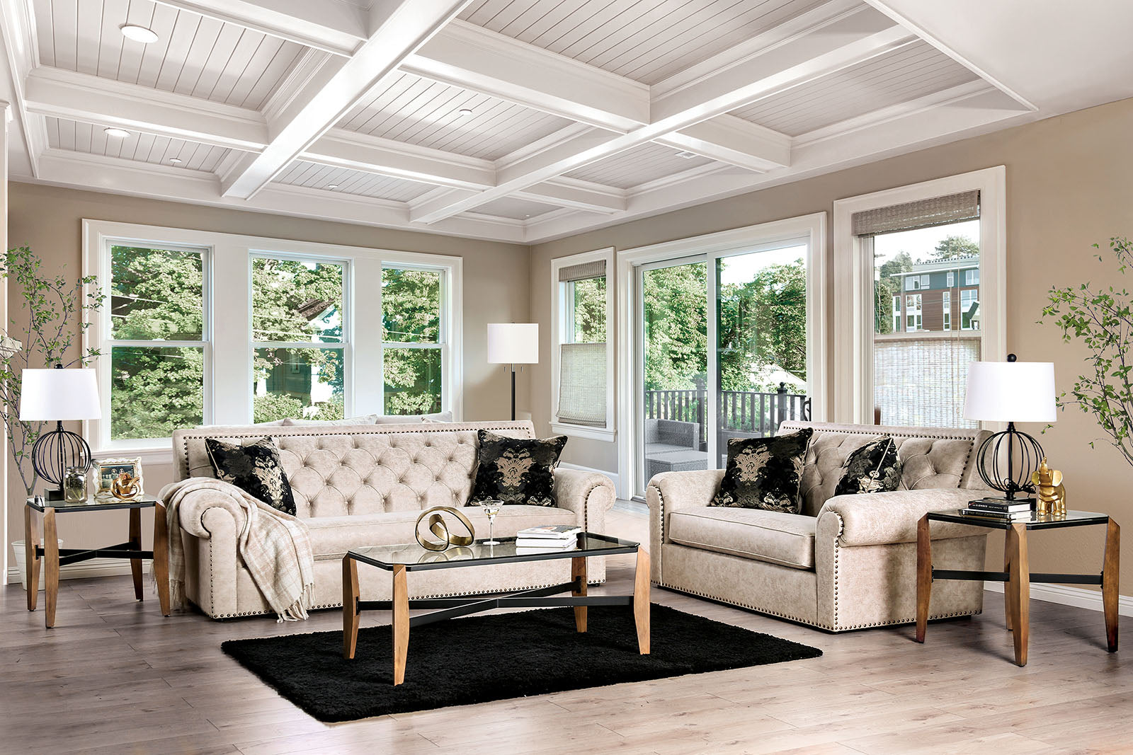 Parshall Beige W/ Gold Highlights Sofa + Love Seat - ATL FURNITURE