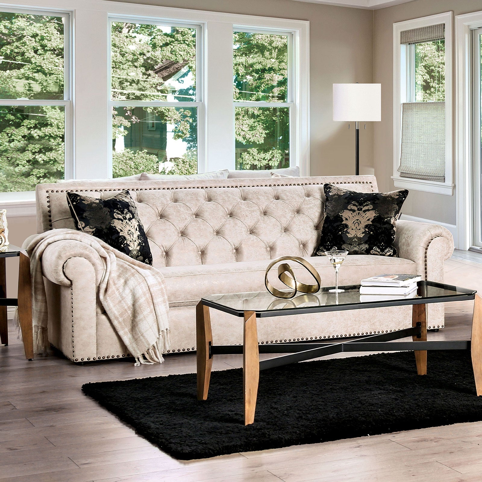 Parshall Beige W/ Gold Highlights Sofa - ATL FURNITURE