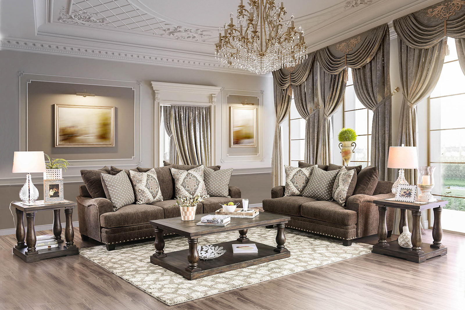 Pauline Dark Brown Sofa + Love Seat - ATL FURNITURE