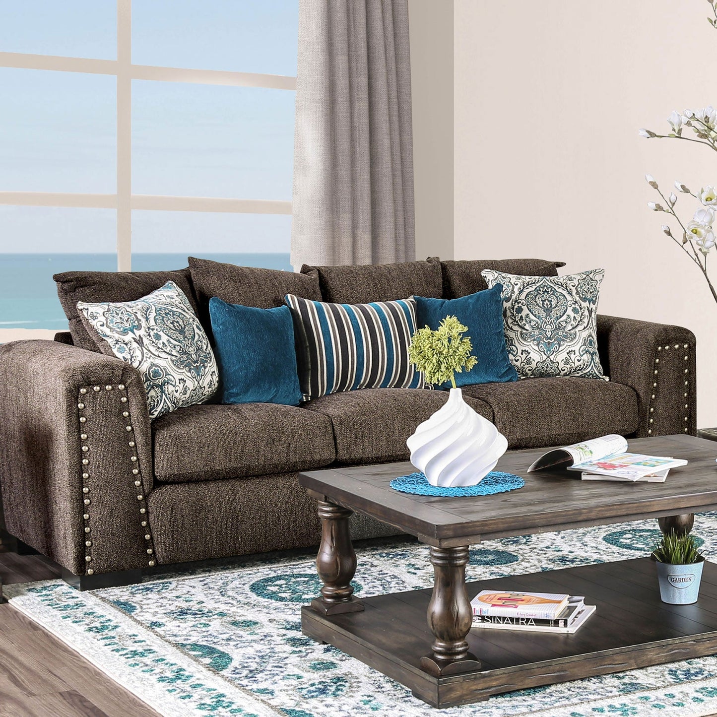Pauline Brown/Blue Sofa - ATL FURNITURE