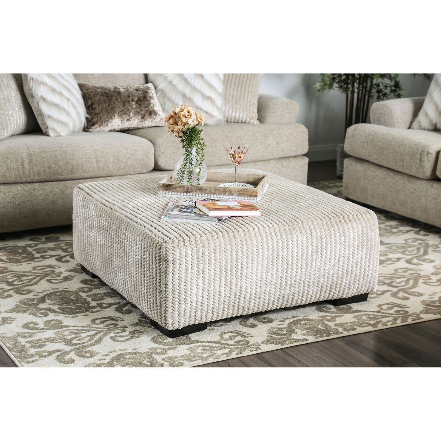 Anthea Beige Ottoman - ATL FURNITURE