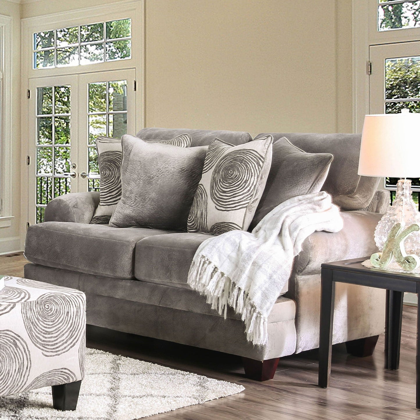 Bonaventura Gray/Pattern Love Seat - ATL FURNITURE