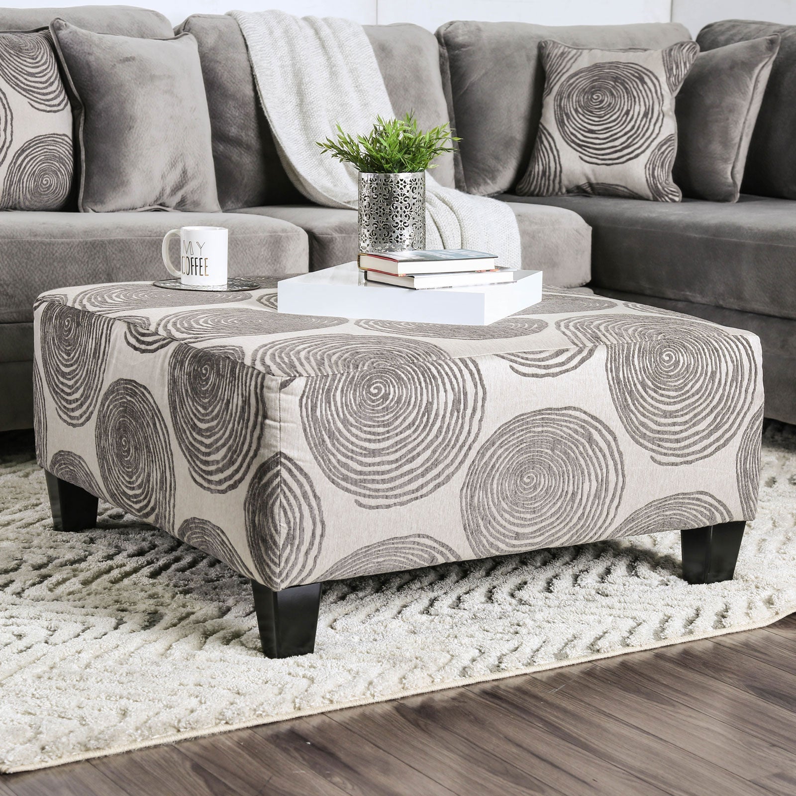 Bonaventura Gray/Pattern Ottoman - ATL FURNITURE