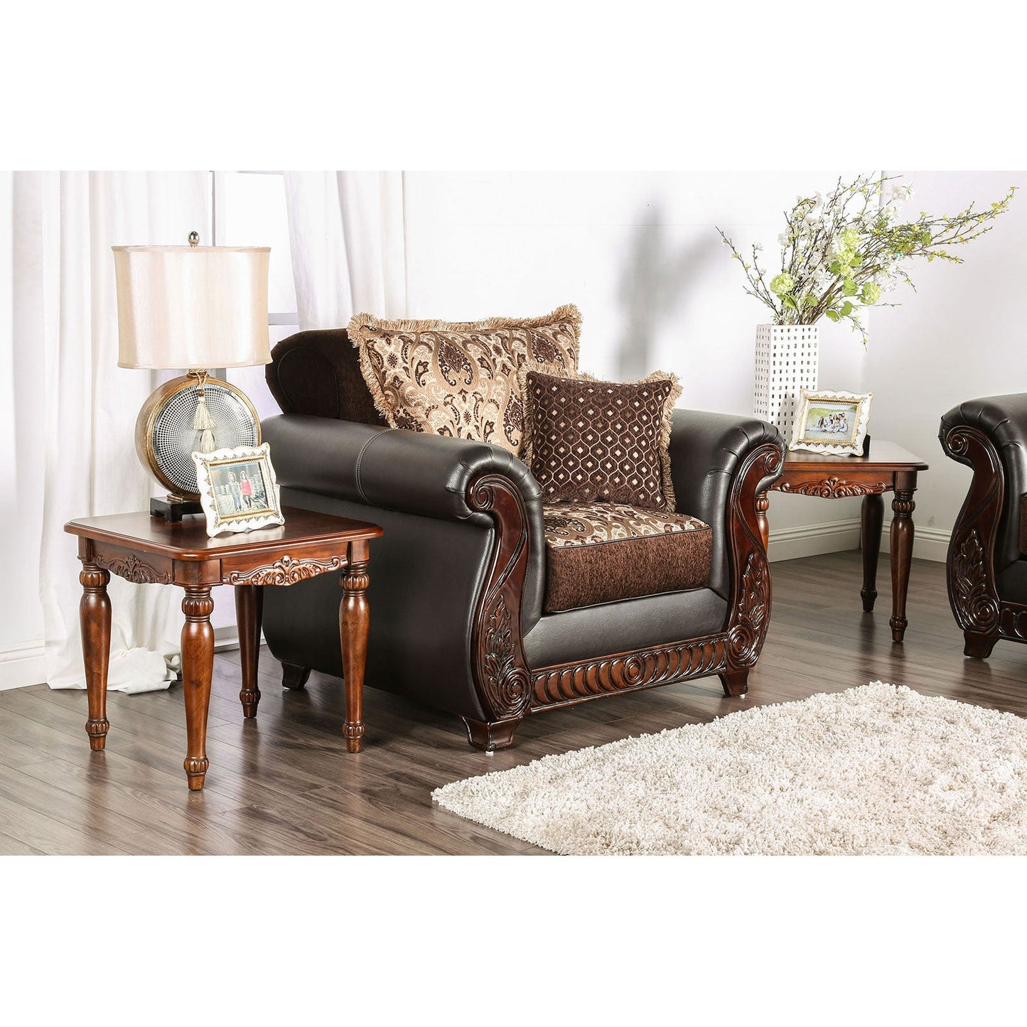 Franklin Dark Brown/Tan Chair With Pu In Brown - ATL FURNITURE