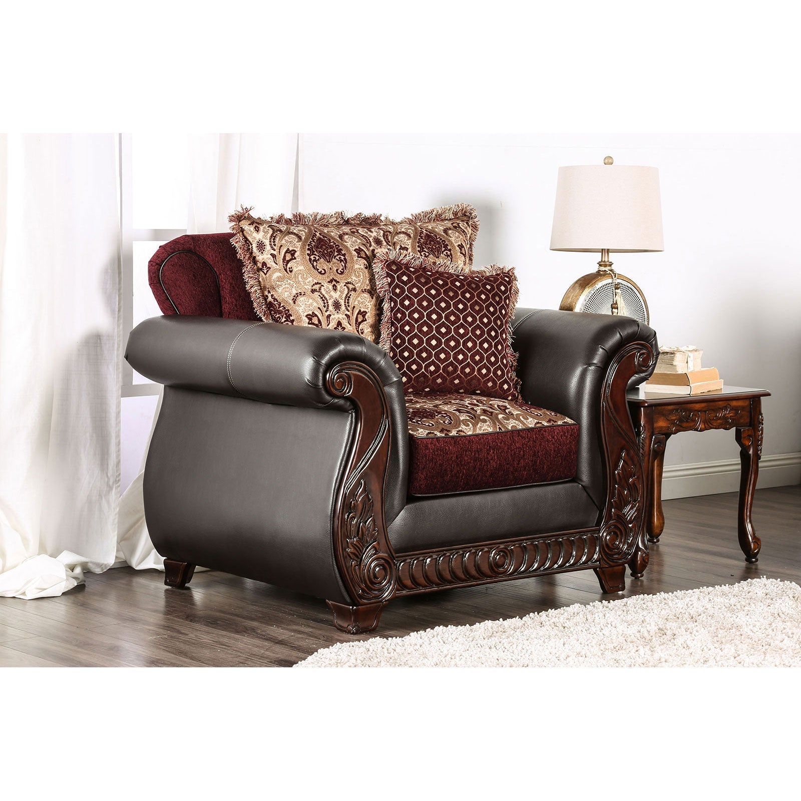 Franklin Burgundy/Espresso Chair, Burgundy - ATL FURNITURE