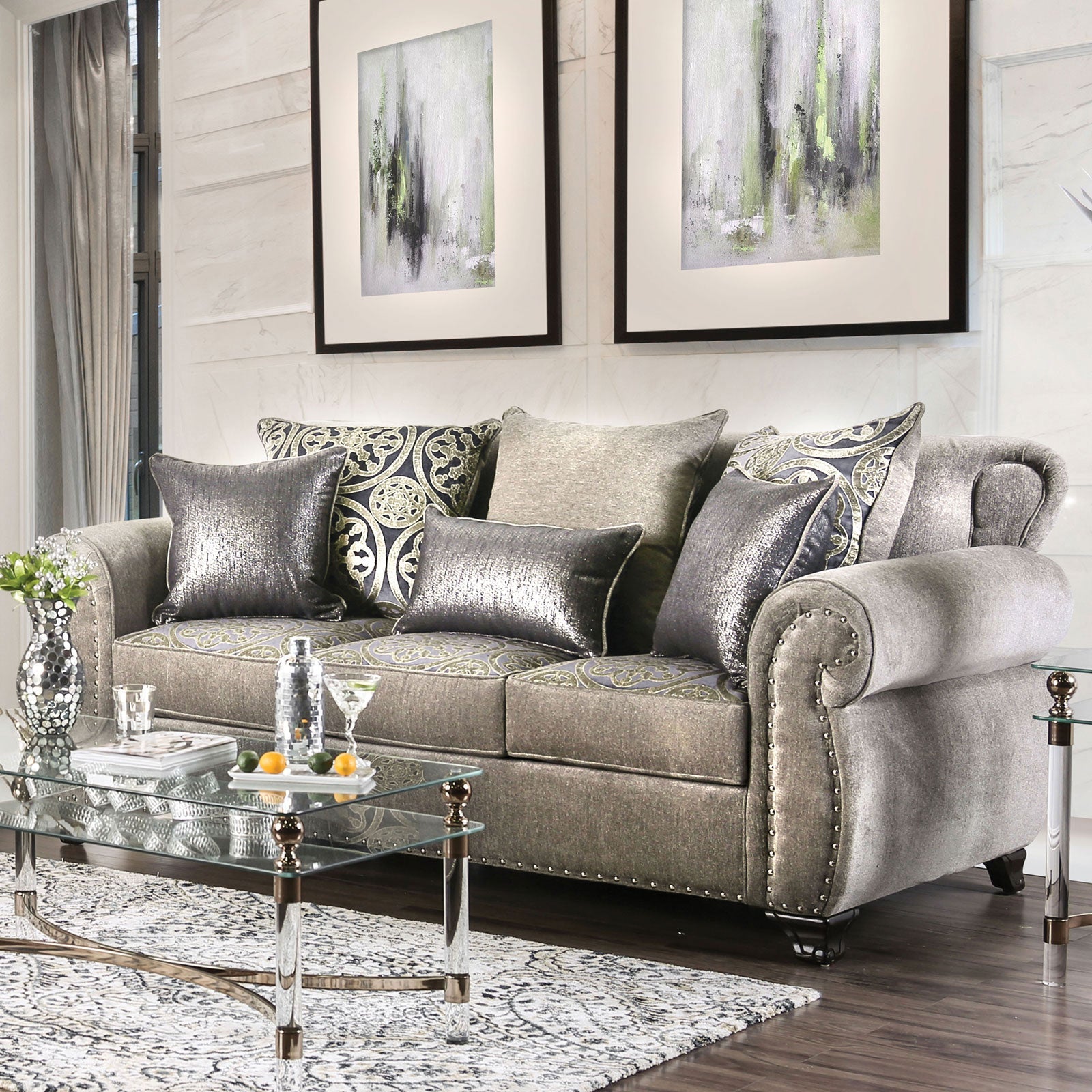 Sinatra Gray/Champagne Sofa - ATL FURNITURE