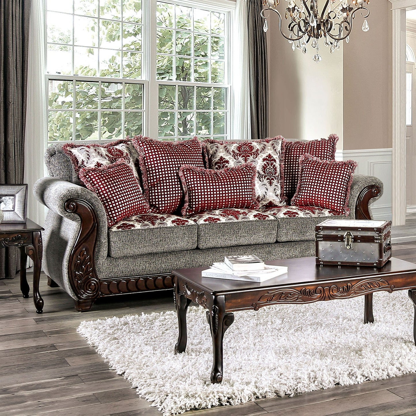 Whitland Light Gray/Red Sofa - ATL FURNITURE