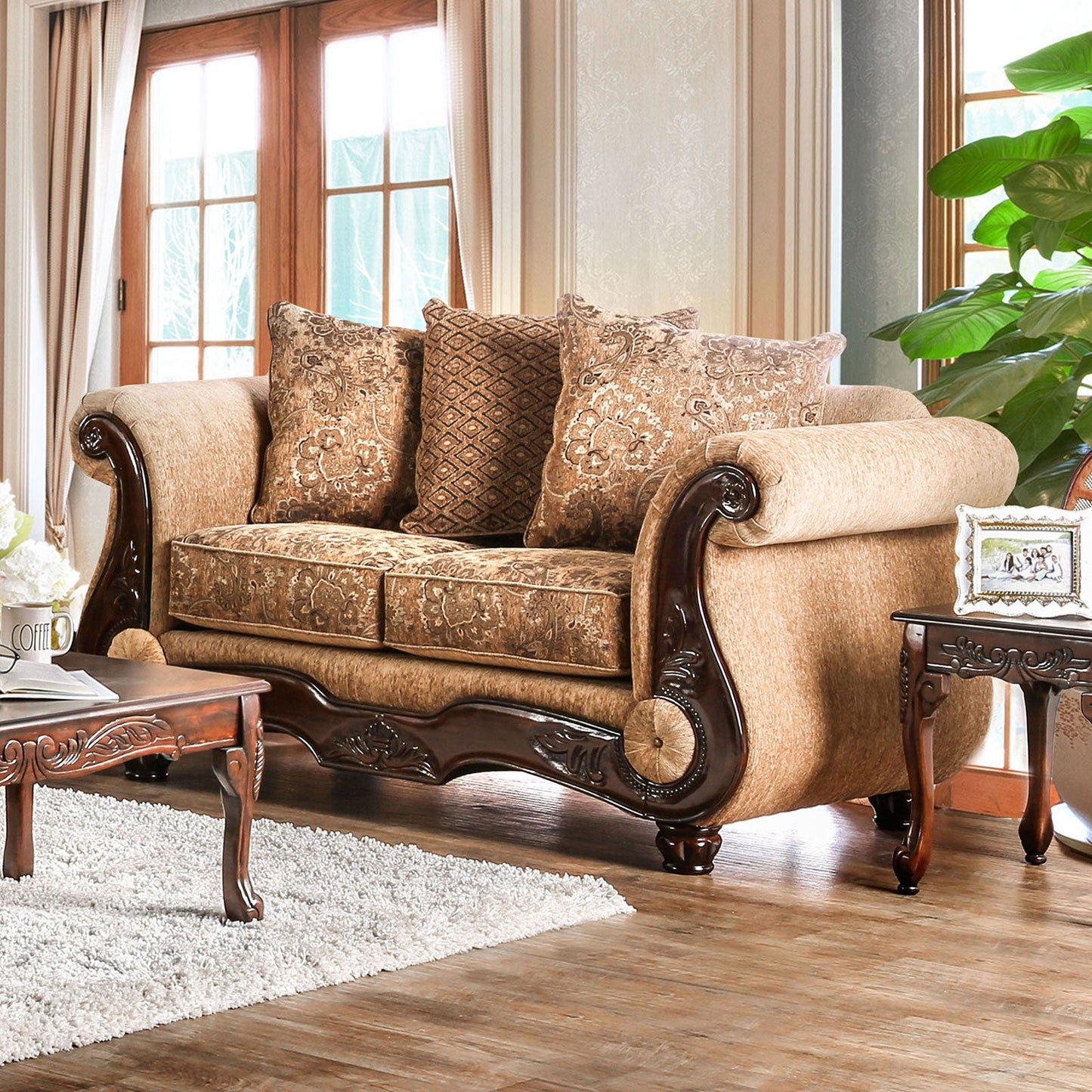 NICANOR Tan/Gold Love Seat - ATL FURNITURE