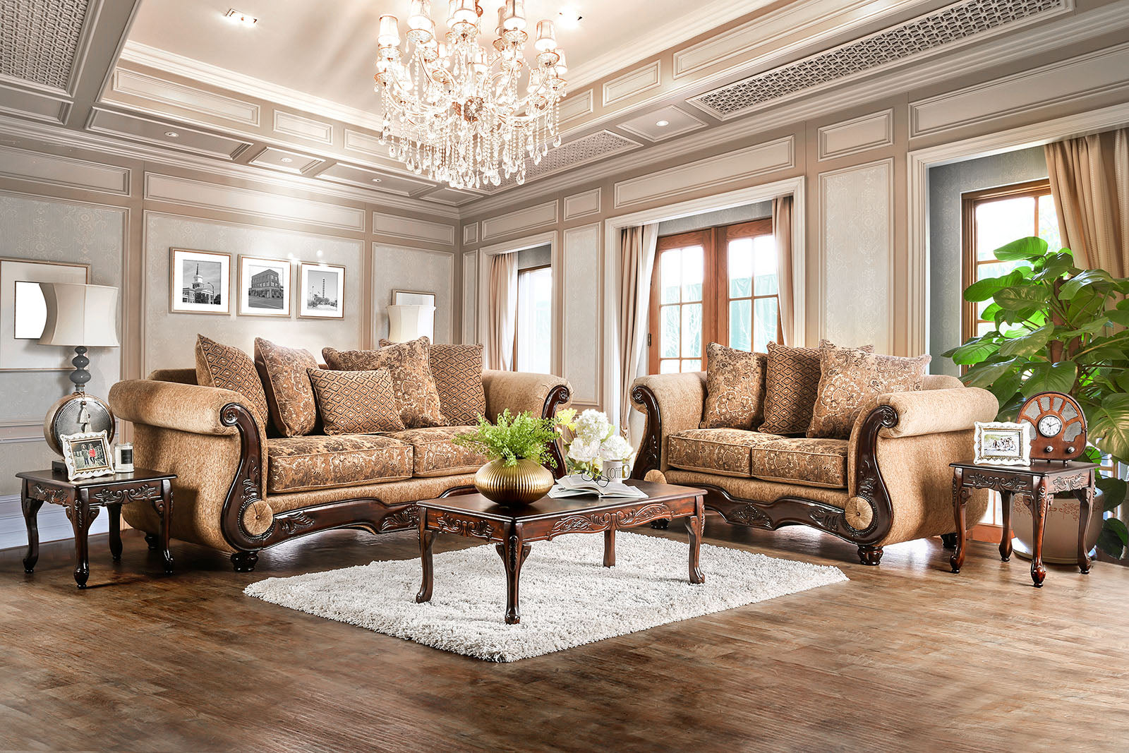 NICANOR Tan, Gold Sofa + Love Seat - ATL FURNITURE