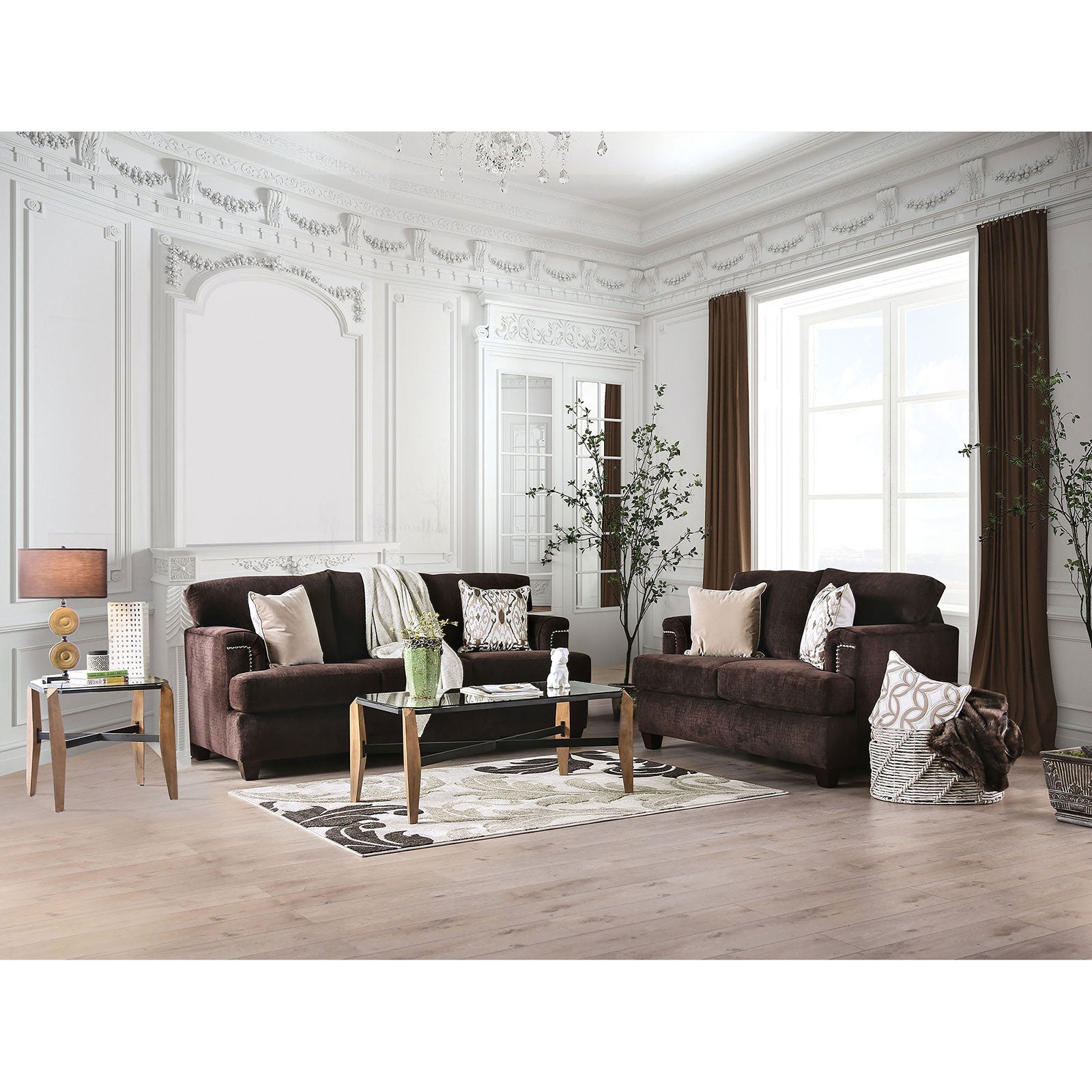 Brynlee Chocolate Sofa + Love Seat + 4 Pillows - ATL FURNITURE