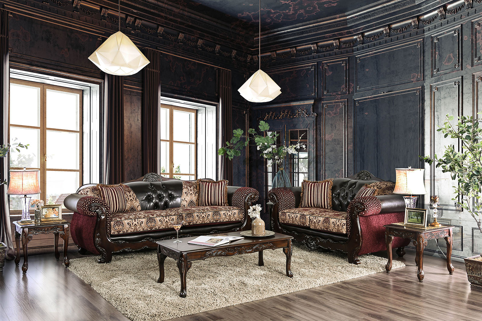 Quirino Burgundy/Dark Brown Sofa + Love Seat - ATL FURNITURE