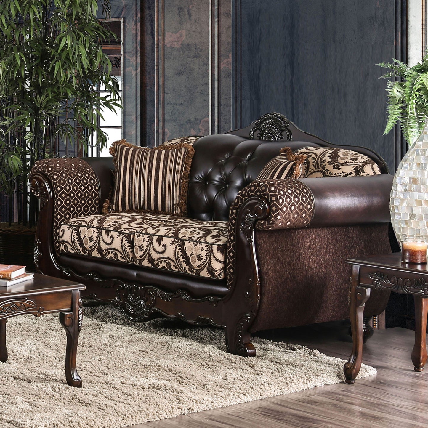 Quirino Light Brown/Dark Brown Love Seat - ATL FURNITURE