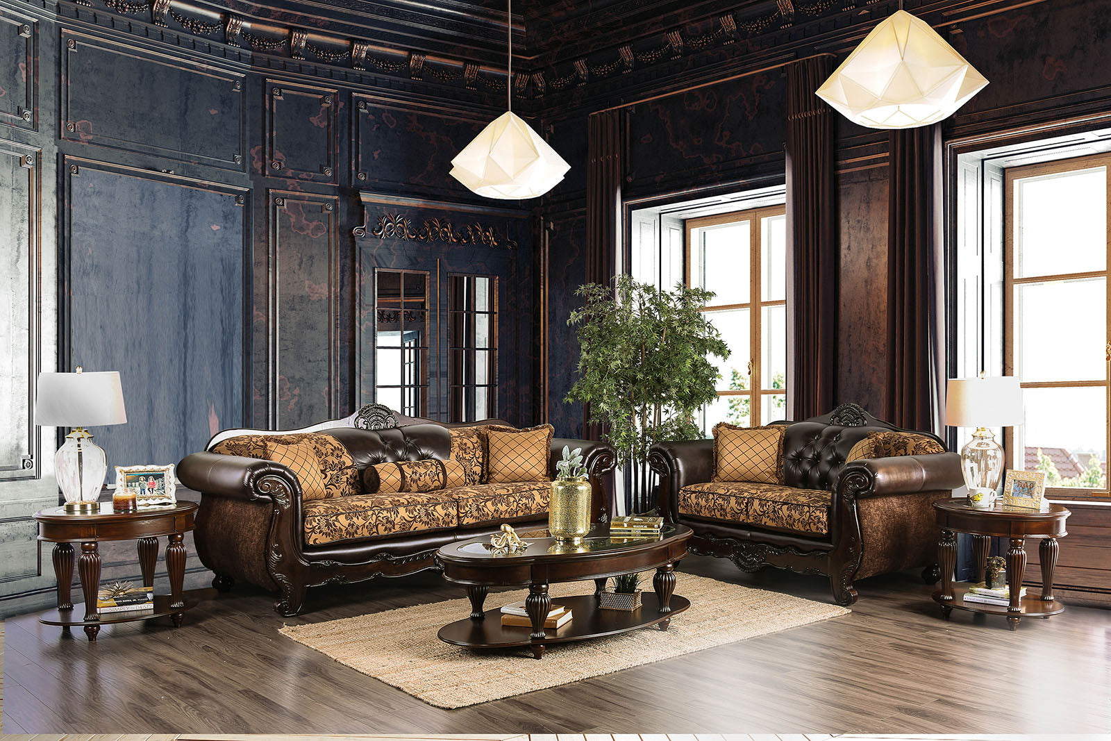 Quirino Tan/Dark Brown Sofa + Love Seat - ATL FURNITURE