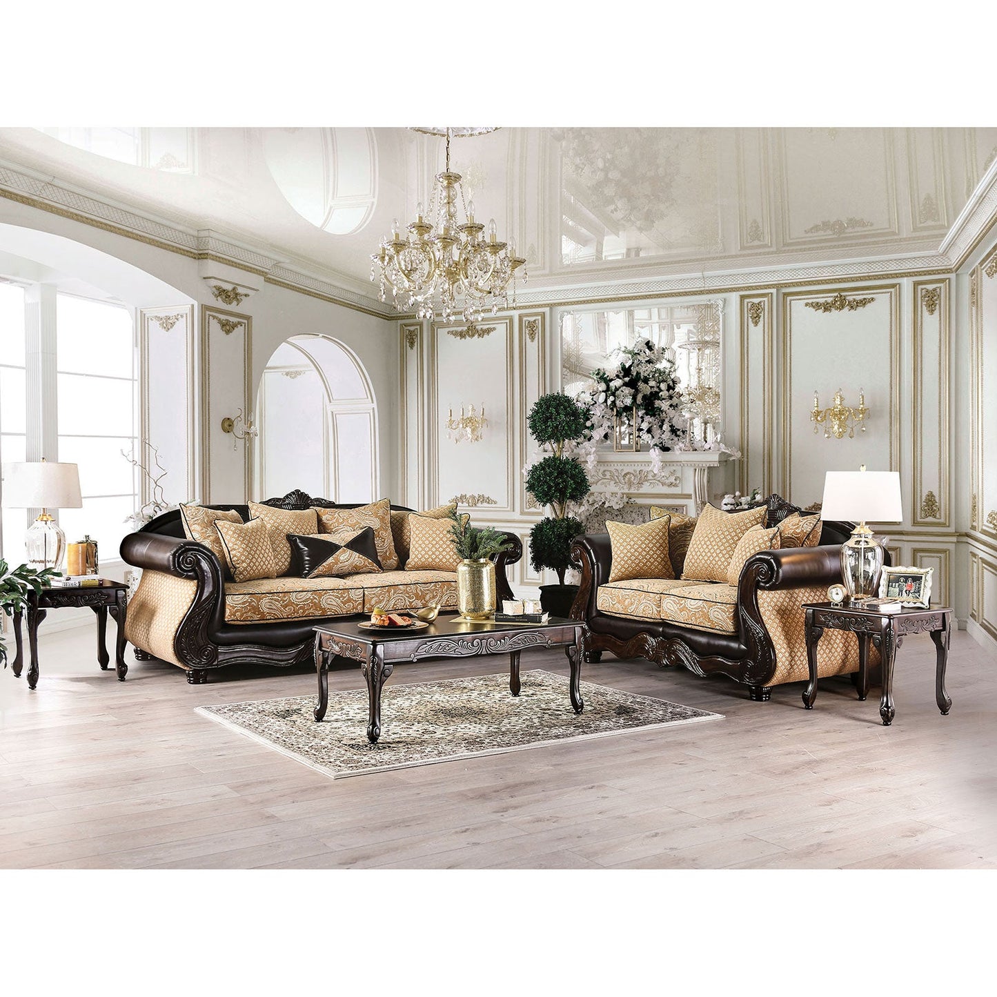 Aislynn Gold/Espresso Sofa + Love Seat - ATL FURNITURE
