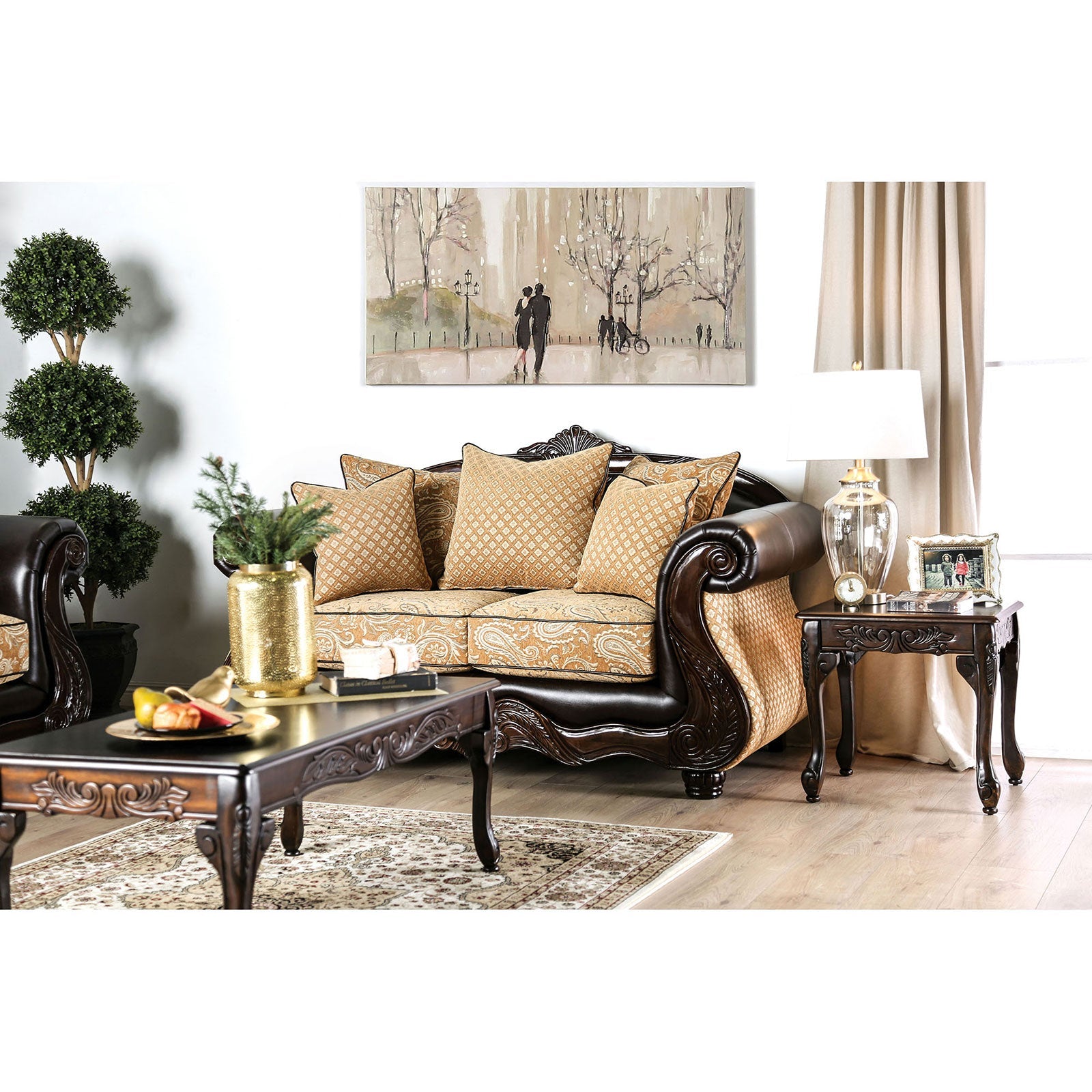 Aislynn Gold/Espresso Love Seat - ATL FURNITURE