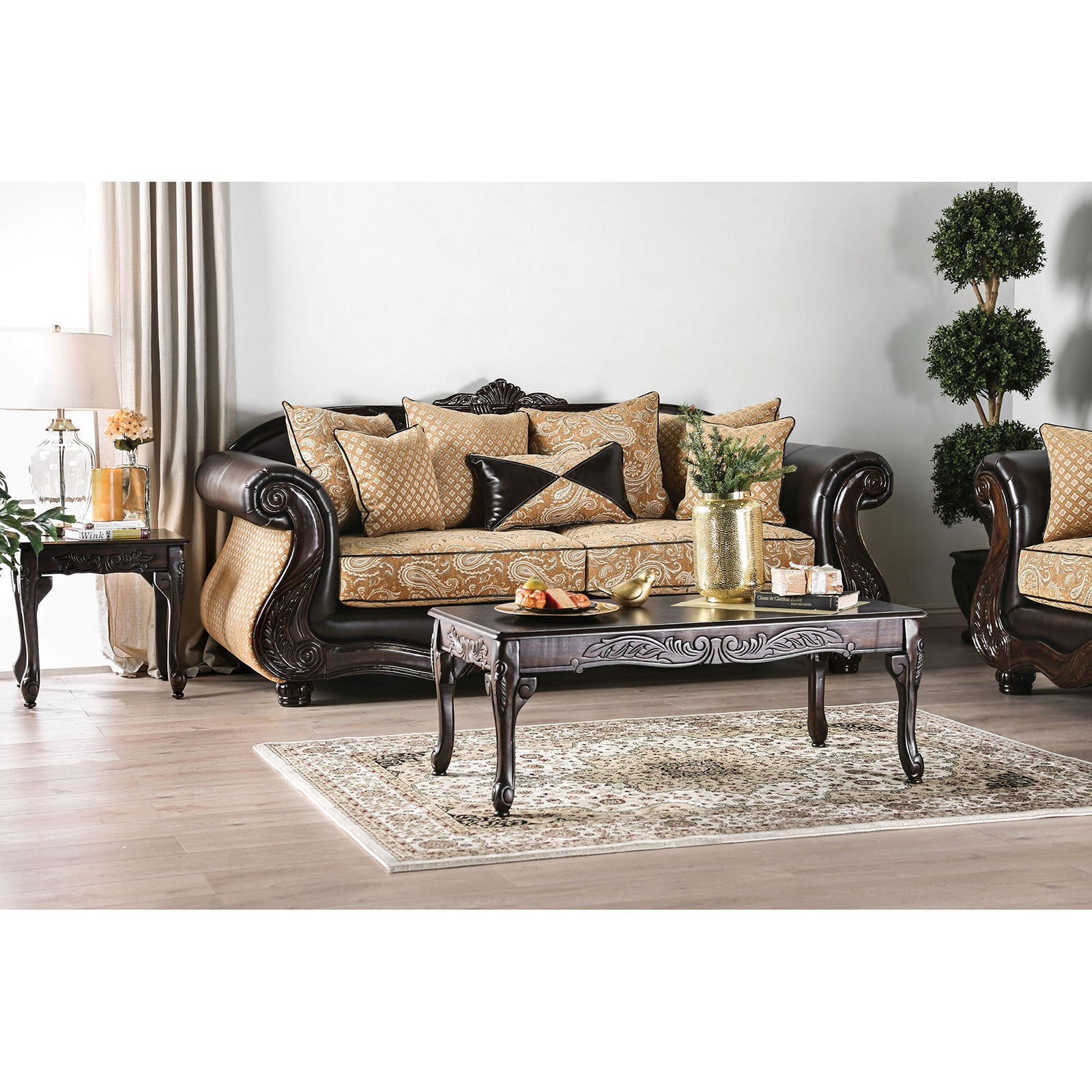 Aislynn Gold/Espresso Sofa - ATL FURNITURE