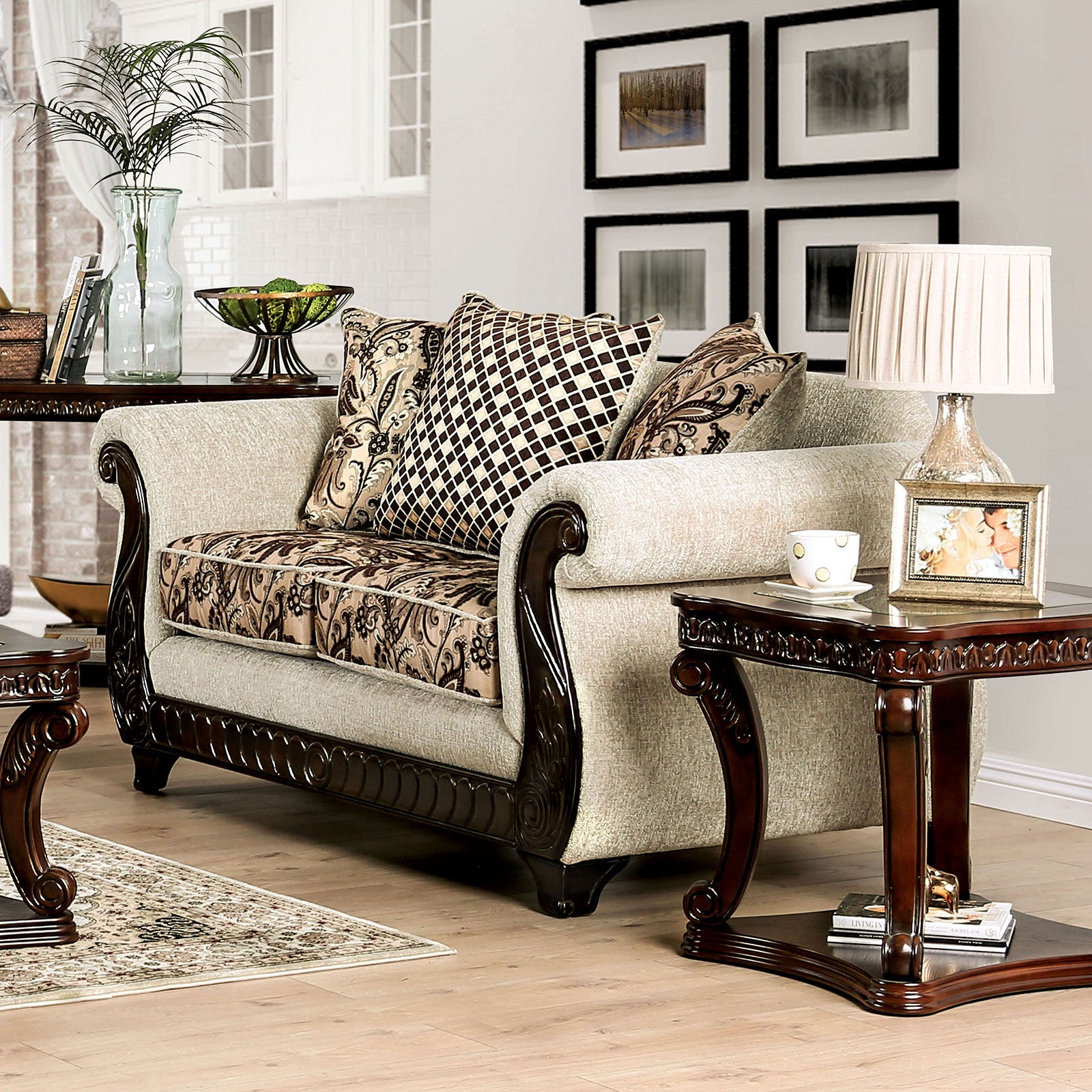 Caldiran Beige/Brown Love Seat - ATL FURNITURE