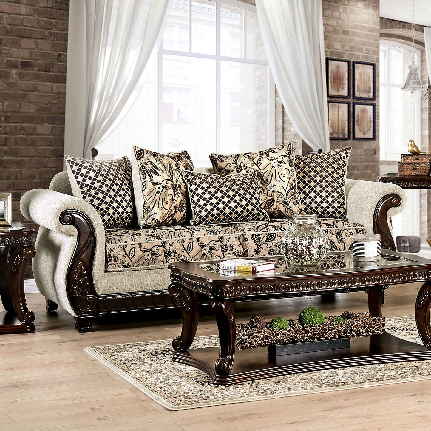 Caldiran Beige/Brown Sofa - ATL FURNITURE