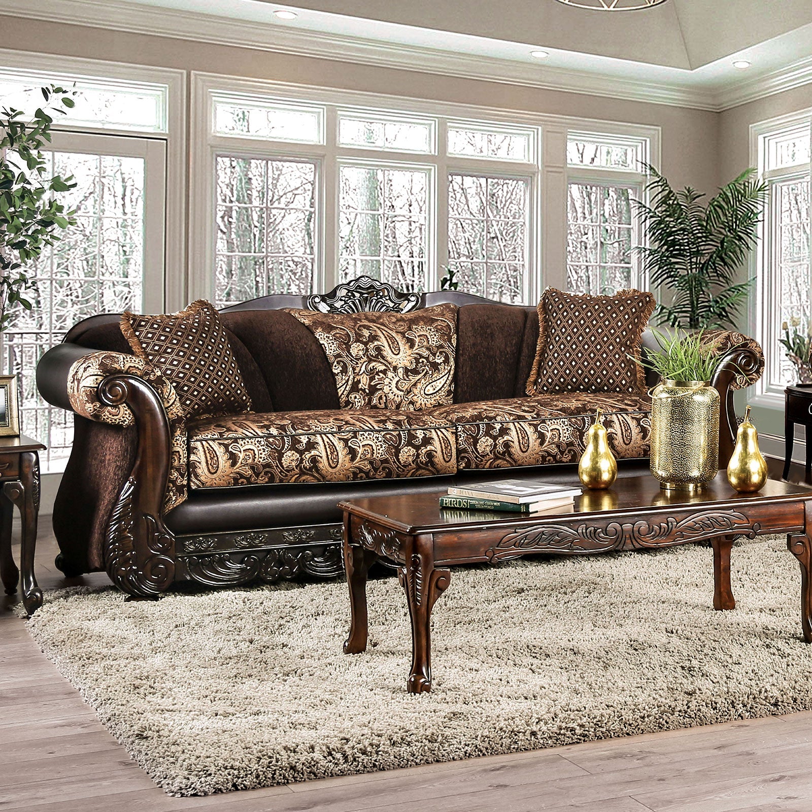 Newdale Brown/Gold Sofa - ATL FURNITURE