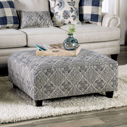 Nash Ivory/Navy Ottoman - ATL FURNITURE