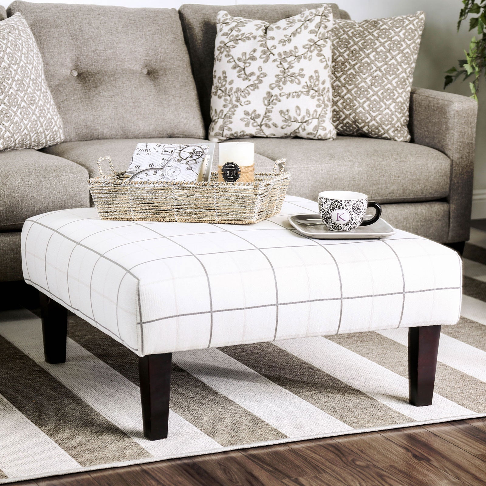 Dorset Ivory/Pattern Ottoman - ATL FURNITURE