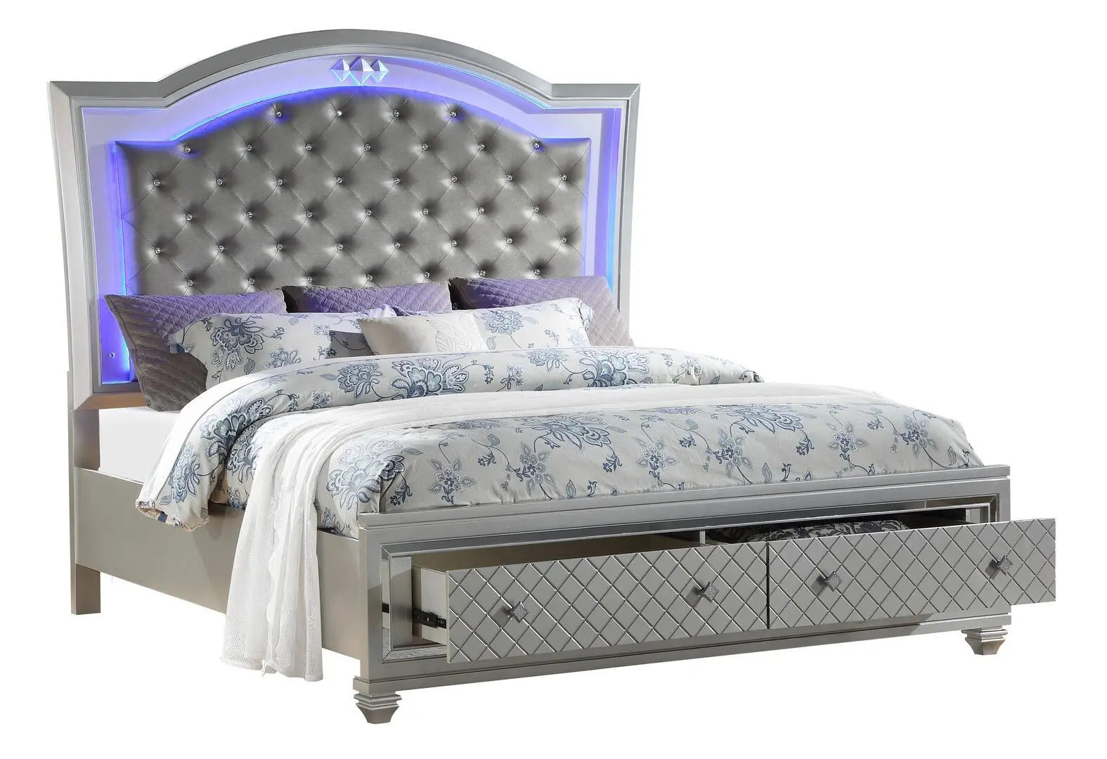 Shiney 6Pc Contemporary Bedroom Set in Silver Finish by Cosmos Furniture - ATL FURNITURE