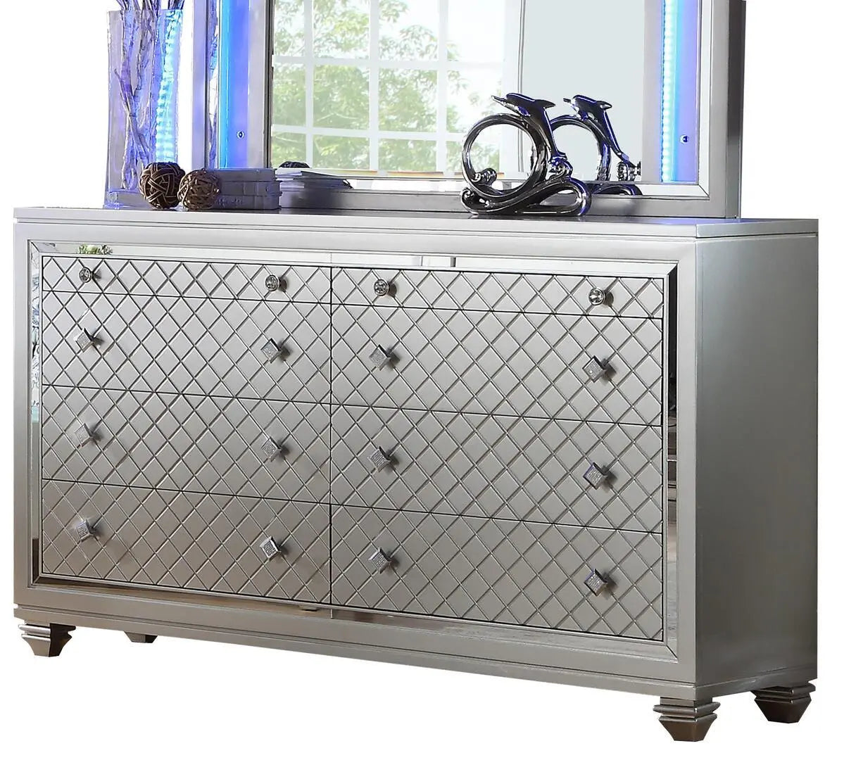 Shiney 6Pc Contemporary Bedroom Set in Silver Finish by Cosmos Furniture - ATL FURNITURE