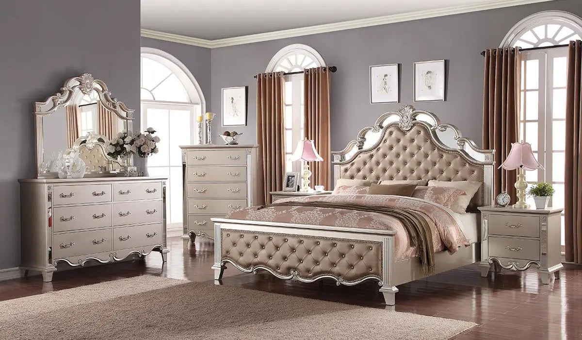 Sonia 6Pc Contemporary Bedroom Set in Silver Finish by Cosmos Furniture - ATL FURNITURE