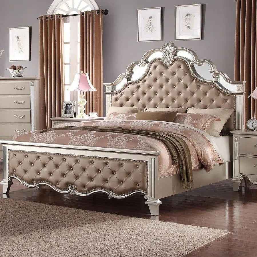 Sonia 6Pc Contemporary Bedroom Set in Silver Finish by Cosmos Furniture - ATL FURNITURE