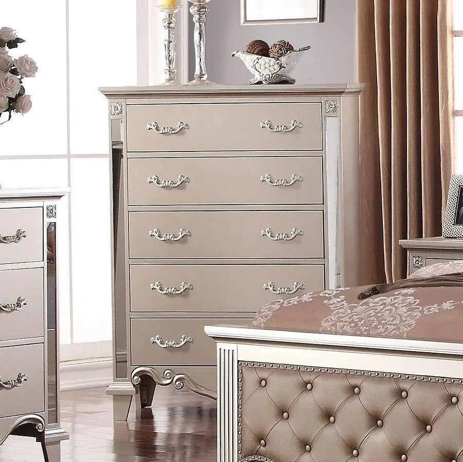 Sonia 6Pc Contemporary Bedroom Set in Silver Finish by Cosmos Furniture - ATL FURNITURE