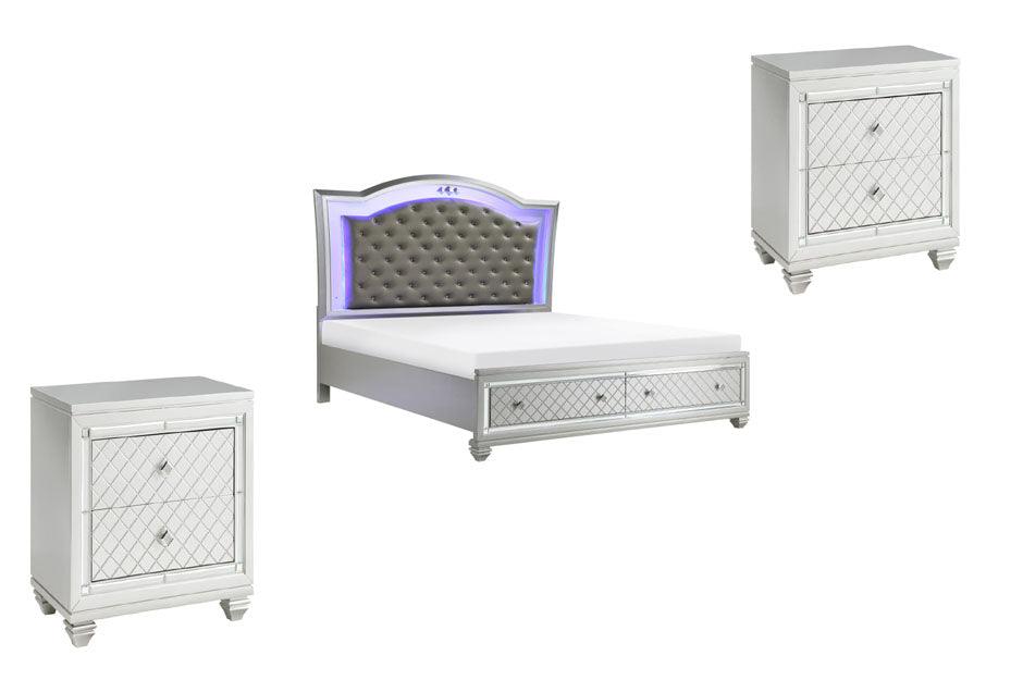 Leesa 3 Piece Eastern King Platform Bedroom Set In Silver - 1430K-1Ek*3 - ATL FURNITURE