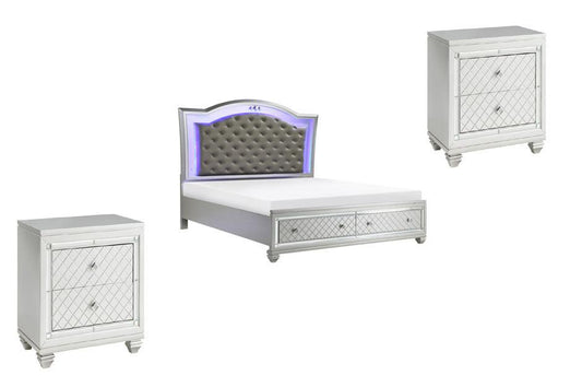 Leesa 3 Piece Eastern King Platform Bedroom Set In Silver - 1430K-1Ek*3 - ATL FURNITURE