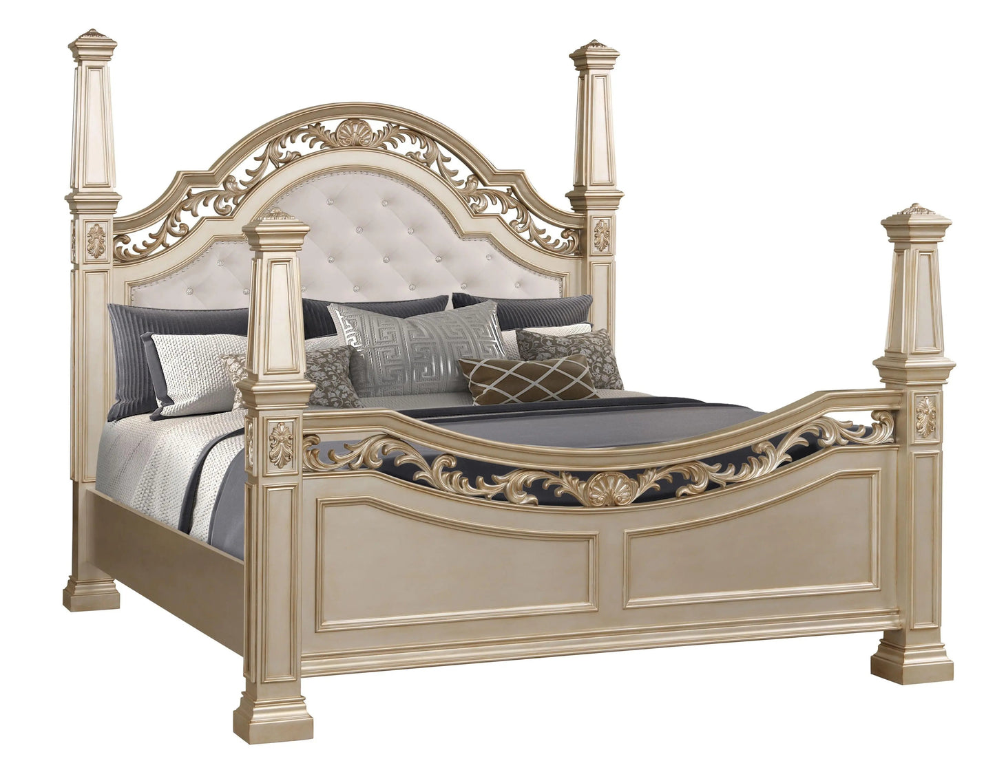 Valentina 6Pc Traditional Bedroom Set in Gold Finish by Cosmos Furniture - ATL FURNITURE