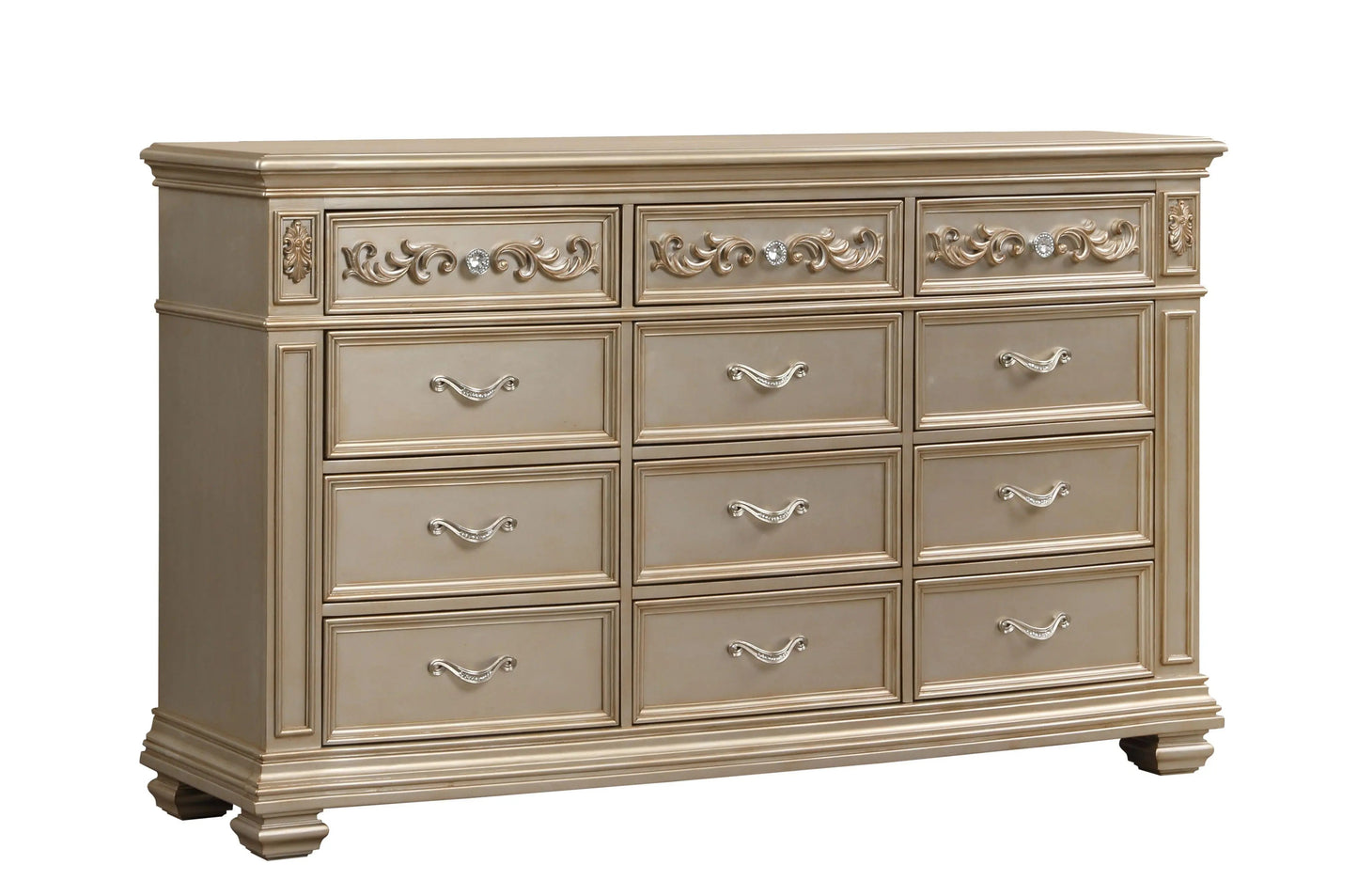 Valentina 6Pc Traditional Bedroom Set in Gold Finish by Cosmos Furniture - ATL FURNITURE