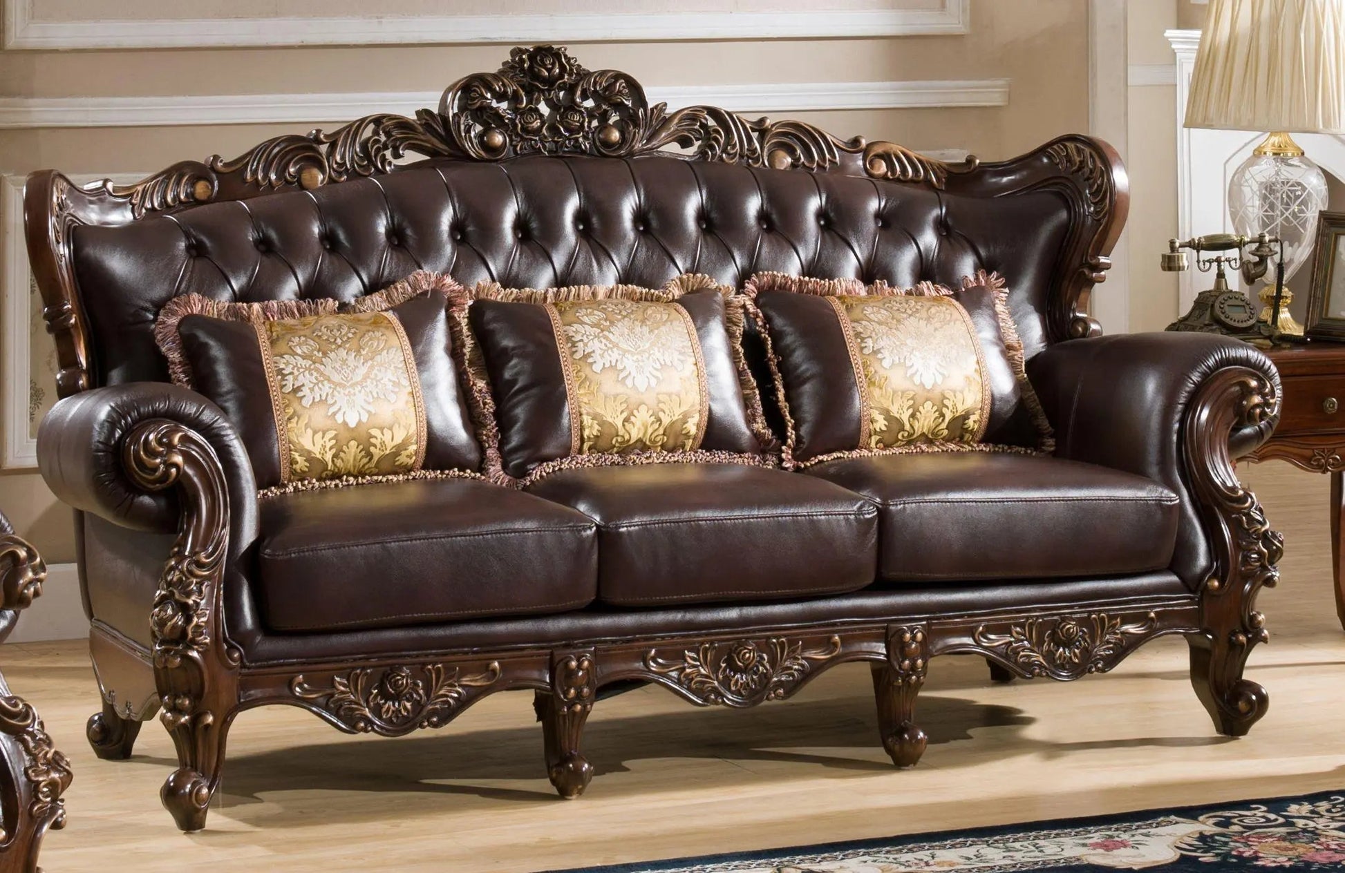 Vanessa Traditional Sofa and Loveseat in Cherry Wood Finish by Cosmos Furniture - ATL FURNITURE