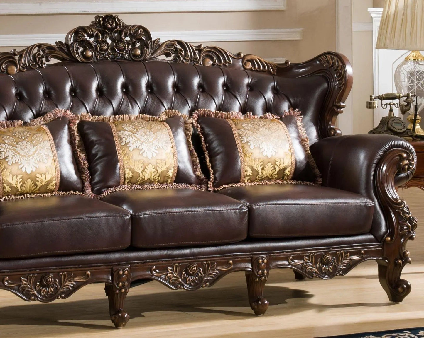 Vanessa Traditional Sofa and Loveseat in Cherry Wood Finish by Cosmos Furniture - ATL FURNITURE