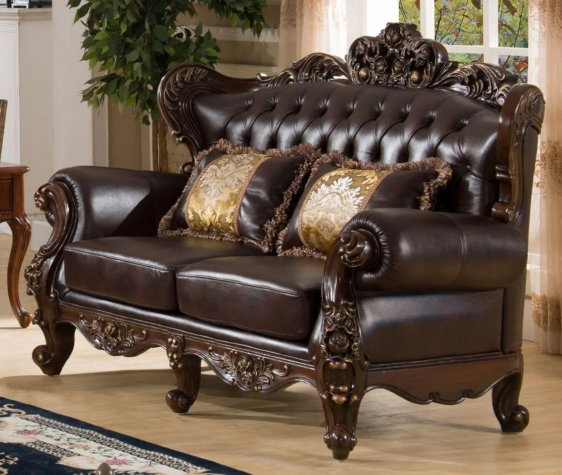 Vanessa Traditional Sofa and Loveseat in Cherry Wood Finish by Cosmos Furniture - ATL FURNITURE