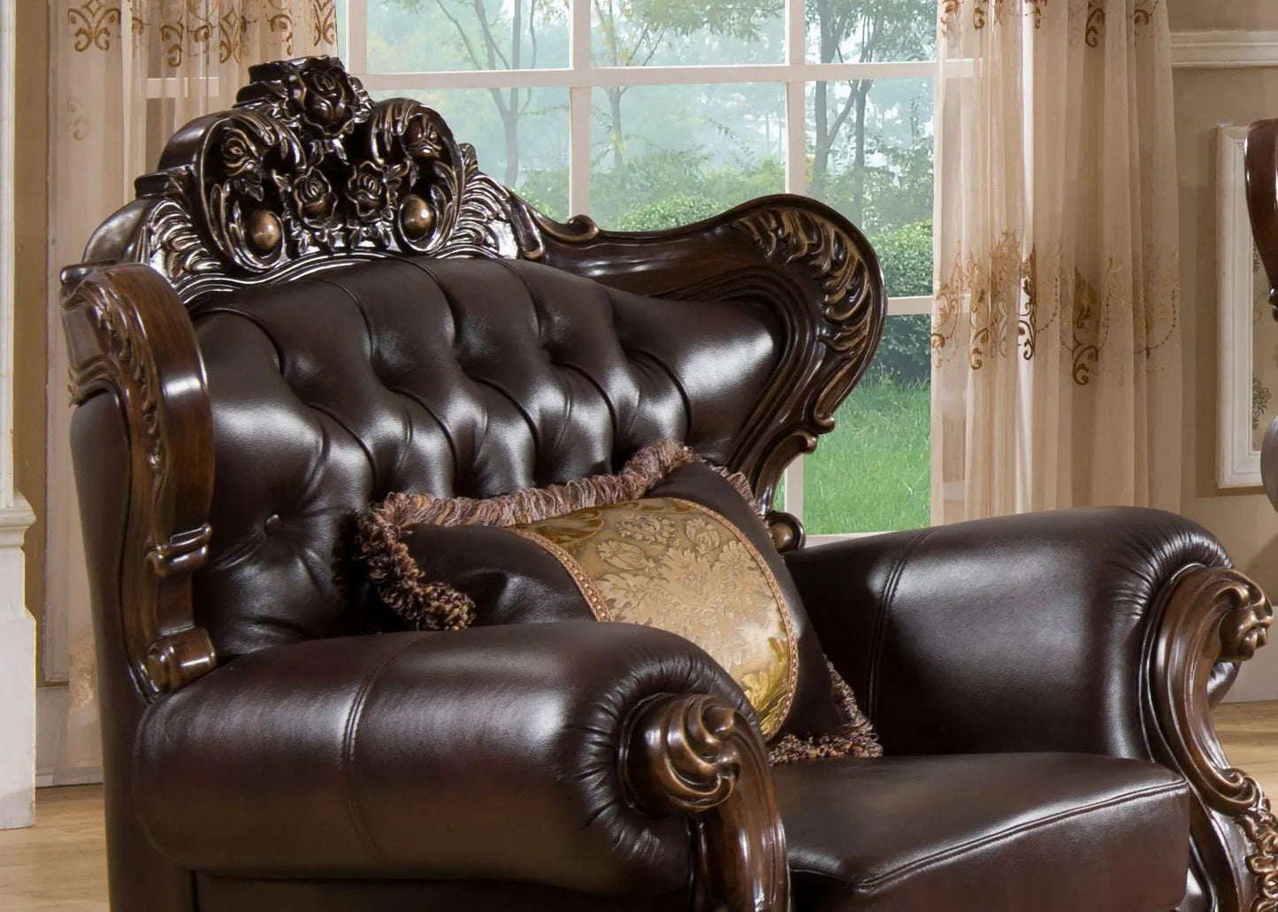 Vanessa Traditional Sofa and Loveseat in Cherry Wood Finish by Cosmos Furniture - ATL FURNITURE