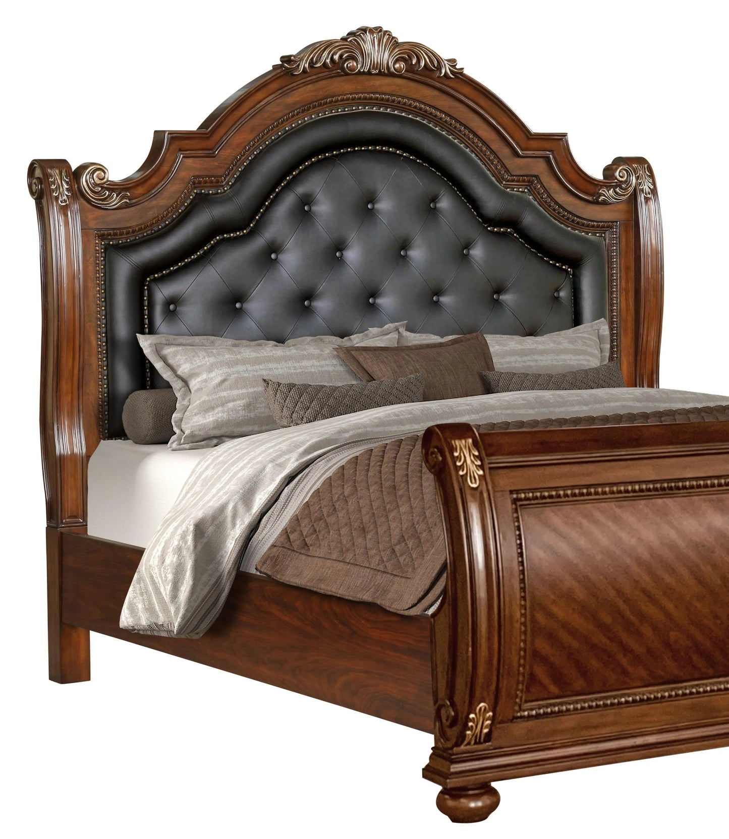 Viviana 6Pc Traditional Bedroom Set in Caramel Finish by Cosmos Furniture - ATL FURNITURE