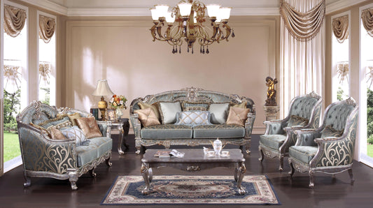 Zara Traditional Sofa and Loveseat in Silver Wood Finish by Cosmos Furniture - ATL FURNITURE