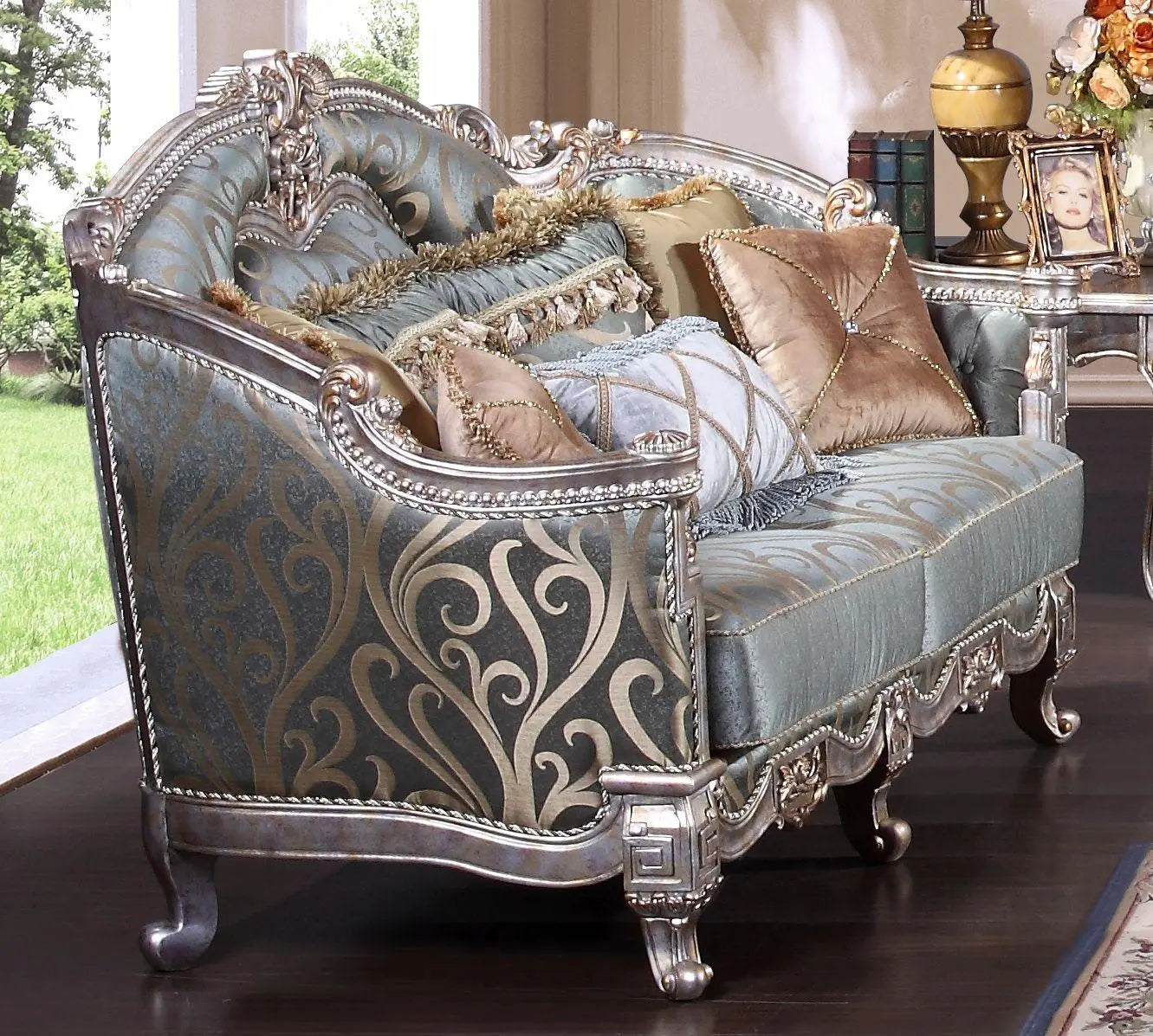 Zara Traditional Sofa and Loveseat in Silver Wood Finish by Cosmos Furniture - ATL FURNITURE